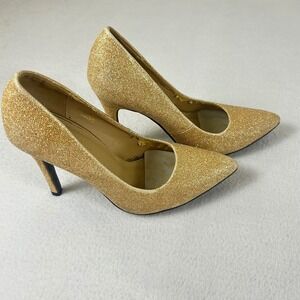 Ollio Womens Gold Glitter Pointed Toe Stiletto Pump Heels M9009 Size 6.5